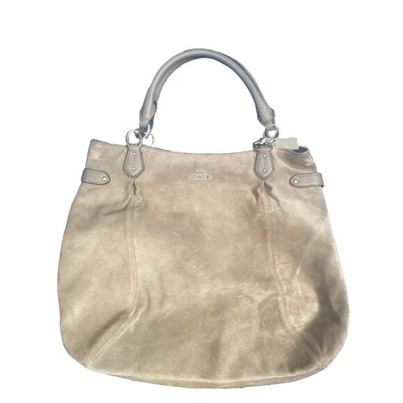 Coach Brown Slouch Suede Leather Hobo Shoulder Bag Silver Hardware Zip Close COA - Picture 2 of 15